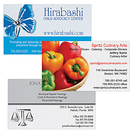 Full-Color Flat-Print Textured Business Cards, 3 1/2" x 2", Bright White Linen, Box Of 250