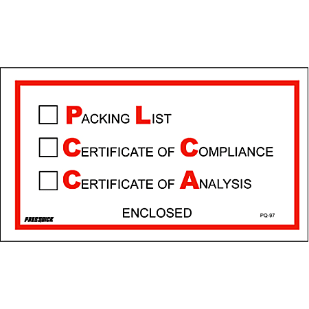 Partners Brand "Packing List/Cert of Compliance/Cert. of Analysis Enclosed" Envelopes 5 1/2" x 10", Case of 1,000