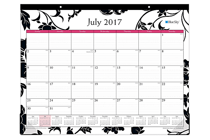 Blue Sky® Academic Desk Pad Calendar, 22" x 17", 50% Recycled, Barcelona, July 2017 to June 2018
