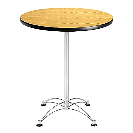 OFM Caf?-Height Round Table With Chrome Base, 30" Diameter, Oak