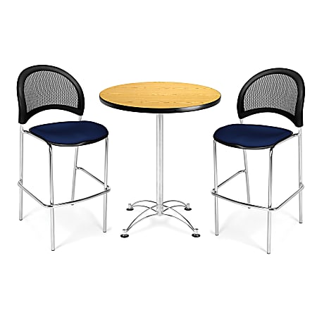 OFM Caf?-Height Round Table With Chrome Base, 30" Diameter, Mahogany