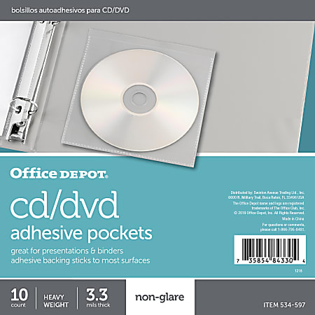 Office Depot® Brand CD/DVD Adhesive Pockets, 6" x