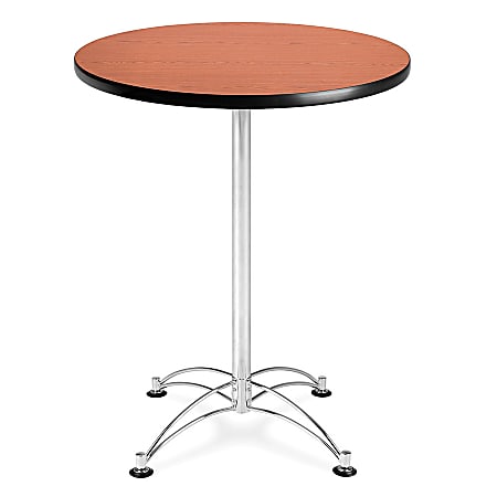 OFM Caf?-Height Round Table With Chrome Base, 30" Diameter, Cherry