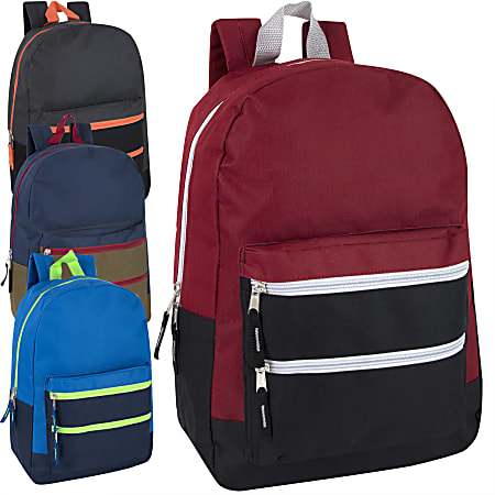 Trailmaker Triple-Pocket Backpacks, Assorted Colors, Pack Of 24 Backpacks