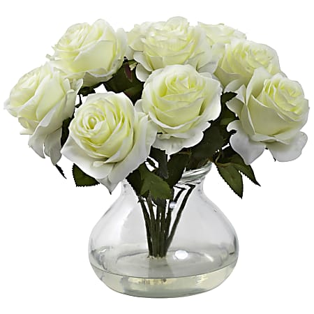 Nearly Natural Rose 11”H Plastic Floral Arrangement With Vase, 11”H x 11”W x 11”D, White