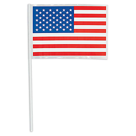 Amscan Patriotic Plastic American Flags, 14-1/2" x 6-1/4", Pack Of 48 Flags