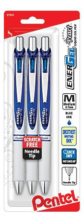 Pentel® EnerGel™ RTX Pearl Pens, Needle Point, 0.7 mm, Pearl Barrel, Blue Ink, Pack Of 3 Pens