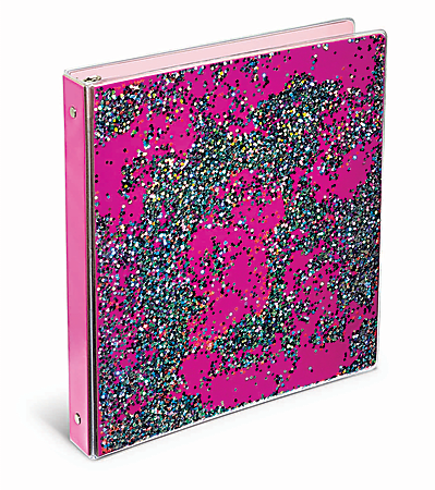 Office Depot® Brand Floating Glitter 3-Ring Binder, 1 1/2" Round Rings, Pink