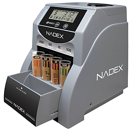 Nadex Coins S180 NXTE-1897 Digital Coin Counter, Sorter And Wrapper, 10.4"H x 10.5"W x 7.4"D, Black