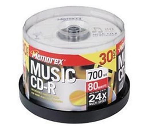 Memorex™ Music CD-R Recordable Media Spindle, 700MB/80 Minutes, Pack Of 30