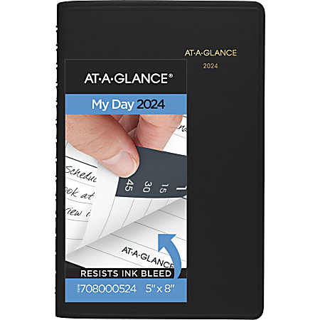 2024 AT-A-GLANCE® Daily Appointment Book Planner, 5" x 8", Black, January To December 2024, 7080005