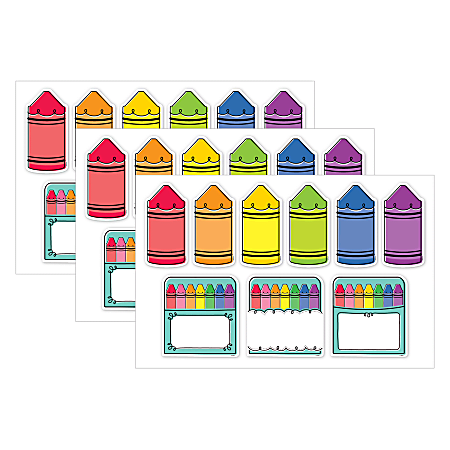 Creative Teaching Press Designer Cut-Outs, 6", Core Décor Doodle Crayons, 54 Cut-Outs Per Pack, Bundle Of 3 Packs