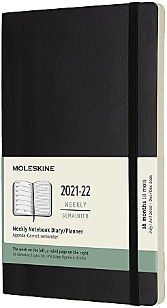 Moleskine 18-Month Softcover Weekly Planner, 5" x 8-1/4", Black, July 2021 To December 2022