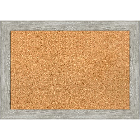 Amanti Art Rectangular Non-Magnetic Cork Bulletin Board, Natural, 28” x 20”, Dove Graywash Narrow Plastic Frame