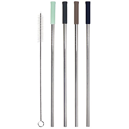 Martha Stewart 5-Piece Stainless Steel Straw And Brush Set, Assorted Colors