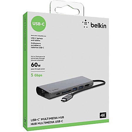 Belkin USB C Multimedia Hub for Notebook 60 W USB Type C 3 x USB Ports 2 x USB 3.0 USB Type C Network RJ 45 HDMI Wired