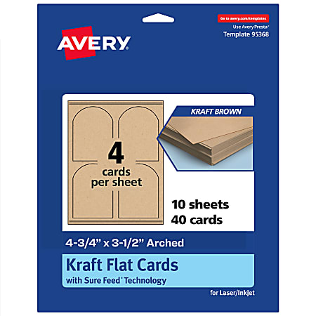 Avery® Print-To-The-Edge Flat Cards With Sure Feed® Technology, 4-3/4"x3-1/2" Arched, Kraft Brown, Pack Of 40