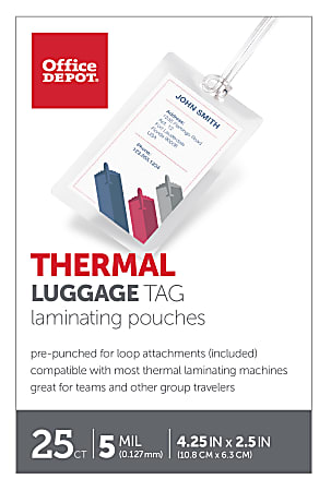 Office Depot® Brand Laminating Pouches, Luggage Tag With Loop, 5 Mil, 2 1/2" x 4 1/4", Pack Of 25