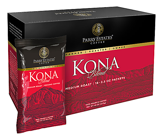 Parry Estates Kona Single-Serve Coffee Packets, Carton Of 18