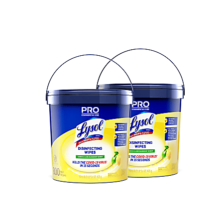 Lysol® Professional Disinfecting Wipe Buckets, 6” x 8”, White, 800 Sheets Per Bucket, Set Of 2 Buckets