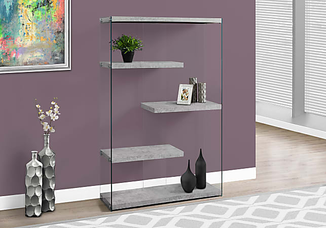 Monarch Specialties Open-Concept 4-Shelf Bookcase, Gray Cement-Look