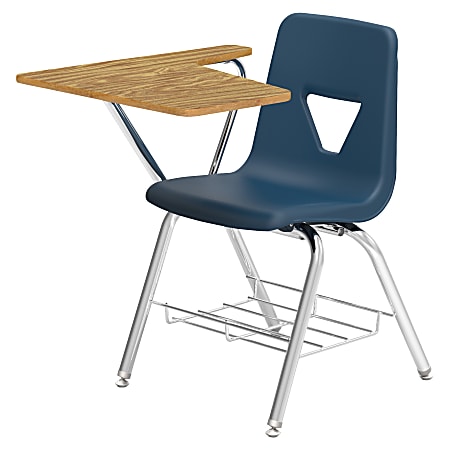Lorell Classroom Student Combo Desk Tablet Arm Navy Medium Oak