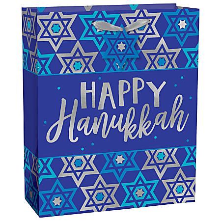 Amscan Happy Hanukkah Large Gift Bags, 12"H x 10"W x 5"D, Blue, Pack Of 20 Gift Bags