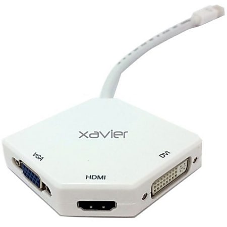 Xavier Mini DisplayPort Multi-Port Adapter - DVI/HDMI/Mini DisplayPort/VGA A/V Cable for Audio/Video Device, Projector, TV - First End: 1 x Mini DisplayPort Male Digital Audio/Video - Second End: 1 x HD-15 Female VGA, Second End: 1 x DVI Female Video