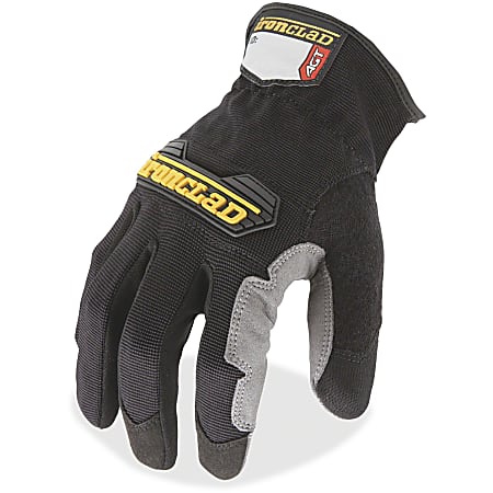 Ironclad WorkForce All-purpose Gloves - Large Size - Thermoplastic Rubber (TPR) Knuckle, Thermoplastic Rubber (TPR) Cuff, Synthetic Leather, Terrycloth - Black, Gray - Impact Resistant, Abrasion Resistant, Durable, Reinforced - For Multipurpose, Home