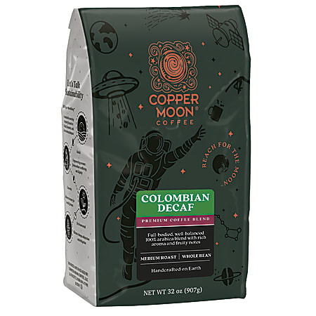 Copper Moon® World Coffees Whole Bean Coffee, Colombian Decaf, 2 Lb Per Bag, Carton Of 4 Bags
