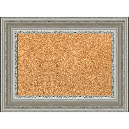 Amanti Art Non-Magnetic Cork Bulletin Board, 24" x 18", Natural, Parlor Silver Plastic Frame
