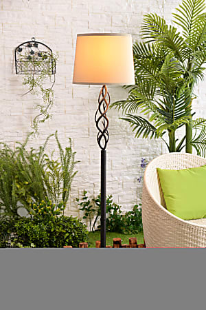 Kenroy Home Twigs Outdoor Floor Lamp 59 18 H Cream ShadeBronze Base Office Depot