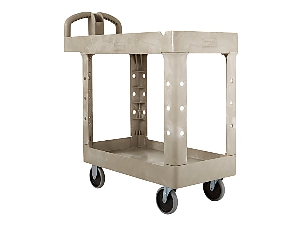 Rubbermaid 2-Shelf Plastic/Poly Mobile Utility Cart with Swivel Wheels,  Beige (FG452088BEIG)
