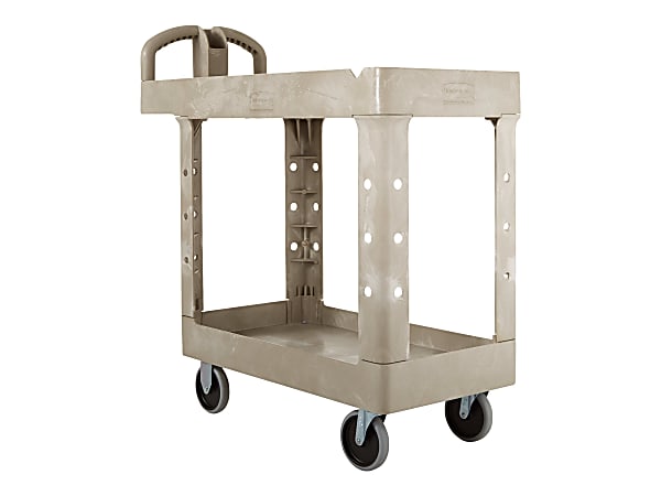 Rubbermaid Beige Plastic 2-Shelf Lipped Top Heavy-Duty Utility Cart - 45  1/4L x 25 7/8W x 33 1/4H