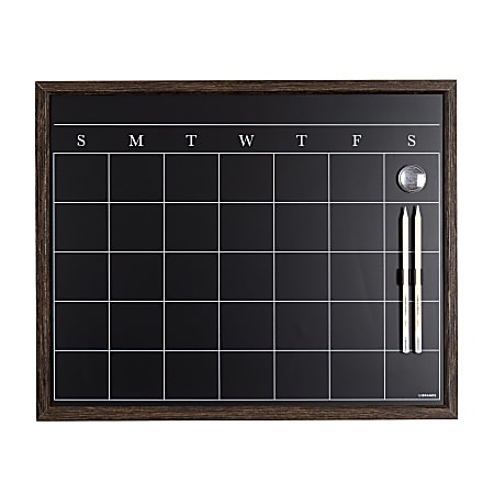 U Brands Magnetic Chalk Calendar Board, 16" x 20", Rustic Aluminum Frame