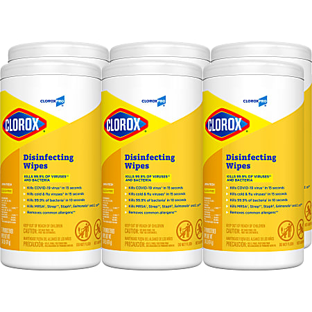 CloroxPro™ Clorox Disinfecting Wipes, Lemon Fresh, 75 Wipes Per Canister, Box Of 6 Canisters