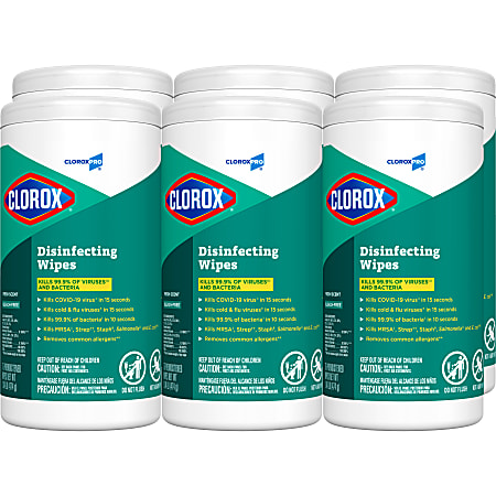 Clorox® Disinfecting Wipes, 7" x 8", Fresh Scent, 75 Wipes Per Tub, Box Of 6 Tubs