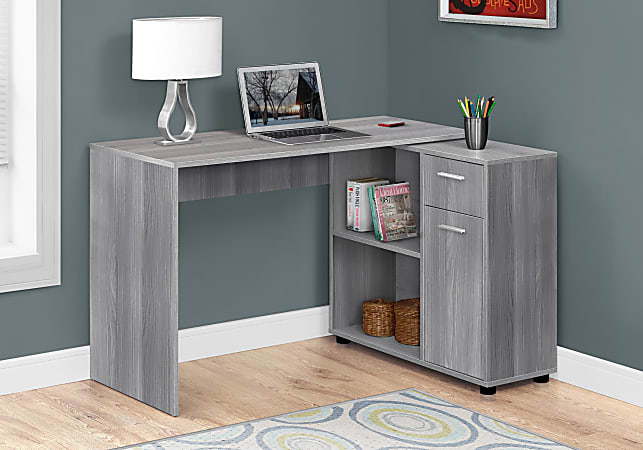 Gray Space Saver Corner Desk Home Office Storage Cabinet Furniture