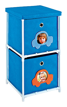 Altra™ Fabric Kids Storage Unit, Car Theme, 2 Bins, 24"H x 13"W x 13"D, Blue/White