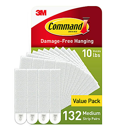 Command® Medium Picture Hanging Strips, 132 White Adhesive Strip Pairs (264 Strips), Damage Free Hanging Picture Hangers, No Tools Wall Hanging for Back to School Dorm Organization