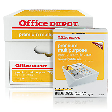 Office Depot® Brand Multipurpose Paper, Letter Size Paper, 20 Lb, 500 Sheets Per Ream, Case Of 10 Reams