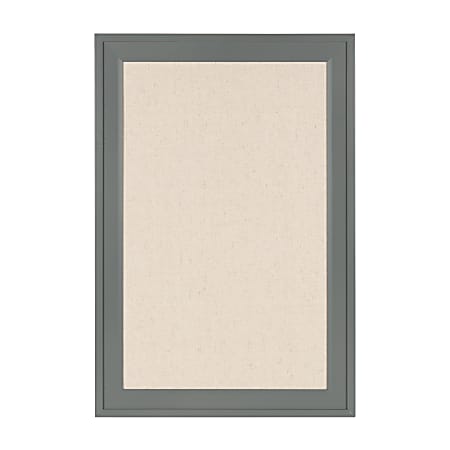 DesignOvations Bosc Non-Magnetic Framed Linen Fabric Pinboard, 18-1/2" x 27-1/2", Beige, Gray Plastic Frame