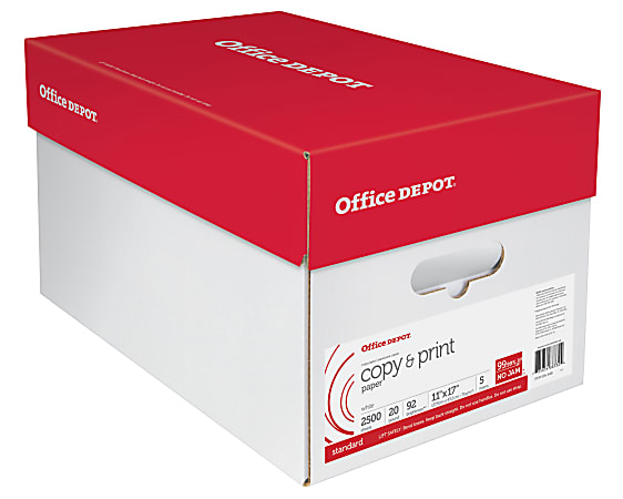 Office Depot® Multi-Use Printer & Copy Paper, White, Ledger (11" x 17"), 2500 Sheets Per Case, 20 Lb,92 Brightness