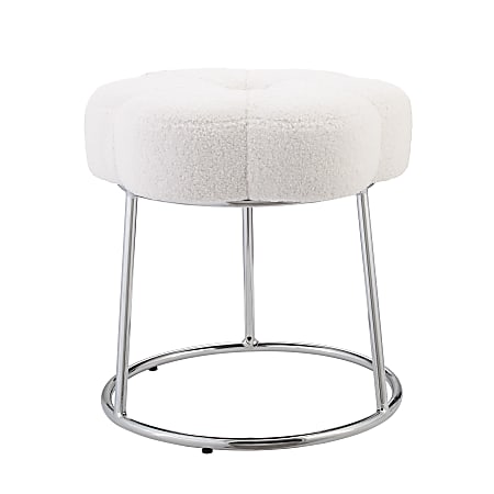 Linon Tempest Stool, Cream Sherpa/Silver