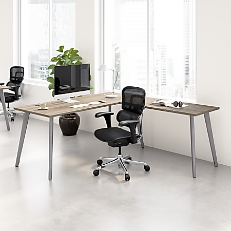 WorkPro® Motiva 72"W Modern L-Shaped Office Desk With Metal Legs, Modern Hickory, Standard Delivery