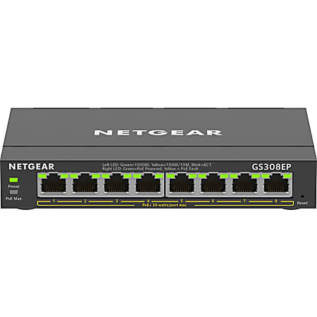 Netgear 8-Port Gigabit Ethernet PoE+ Smart Managed Plus Switch - 8 Ports - Manageable - 2 Layer Supported - GS308EP100NAS