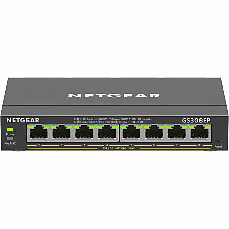 Netgear 8-Port Gigabit Ethernet PoE+ Smart Managed Plus Switch - 8 Ports - Manageable - 2 Layer Supported - GS308EP100NAS