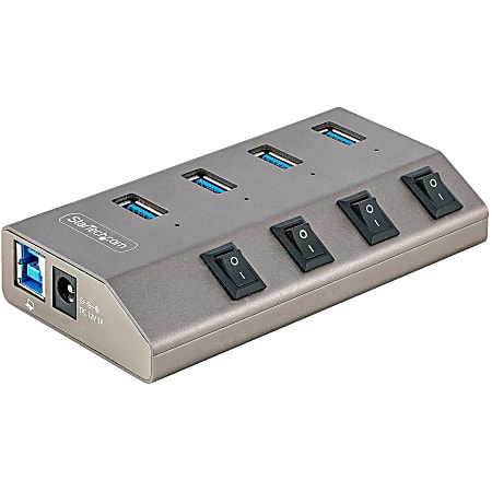 StarTech.com 4-Port Self-Powered USB-C Hub with Individual On/Off Switch, Desktop/Laptop USB-C to USB-A Hub, USB Type C Hub w/Power Supply