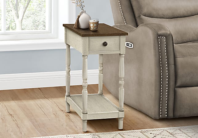 Monarch Specialties Cari Rectangular Accent Table, 25”H x 11-3/4”W x 21-3/4’D, Antique White/Brown