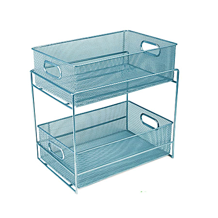 Mind Reader 2-Tier Metal Mesh Storage Basket, Medium Size, Turquoise